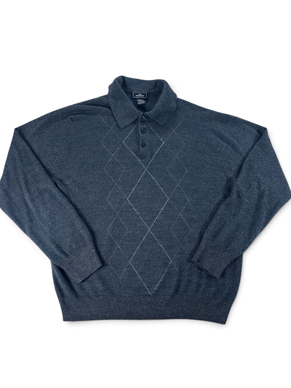 Dockers Men's Navy V-Neck Argyle Polo Sweater